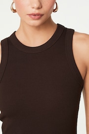 Chocolate Brown Sleeveless Racer Neck Ribbed Maxi Dress - Image 3 of 5