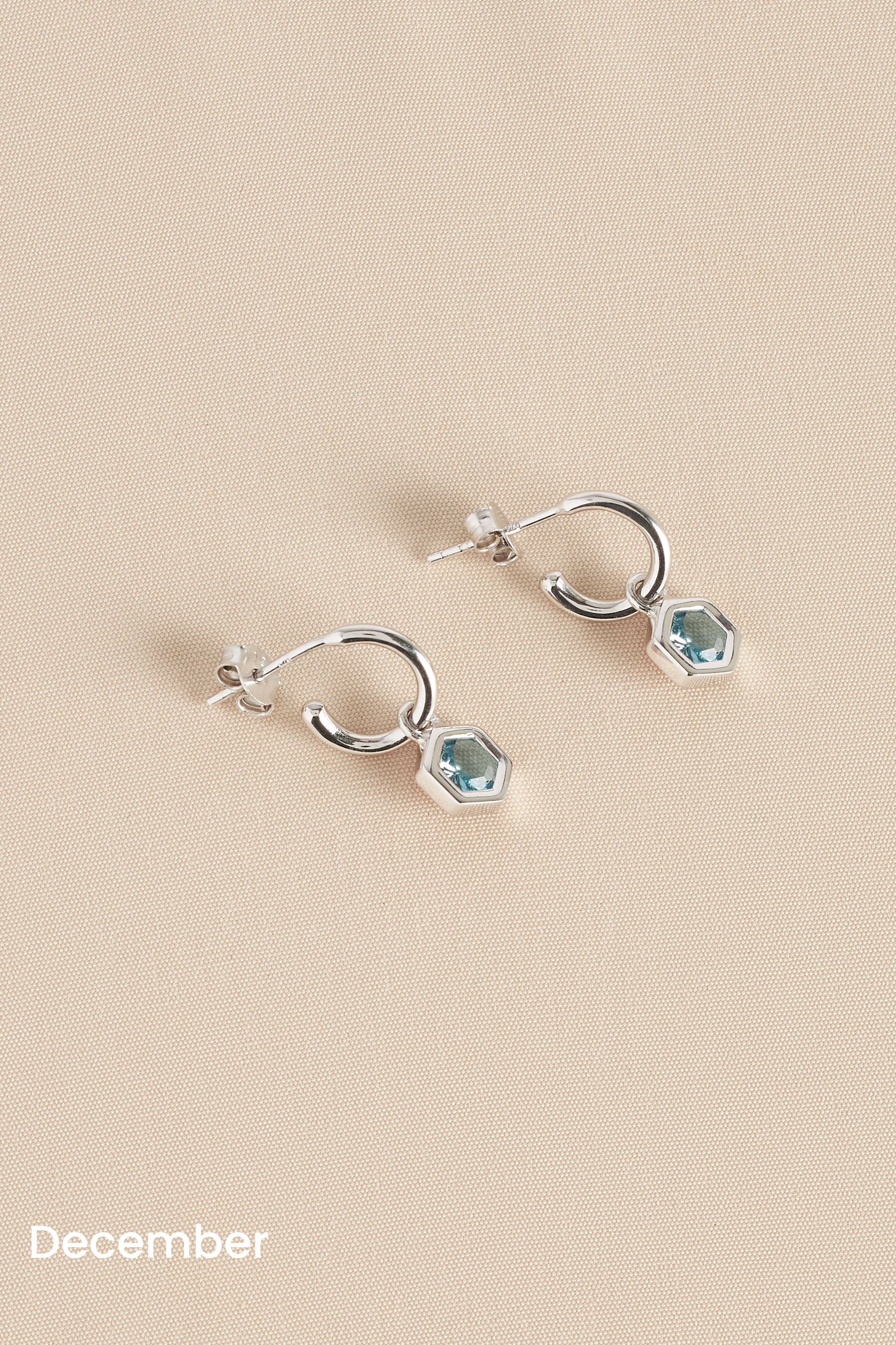 Buy Sterling Silver Hexagon Birthstone Hoop Earrings from the Next UK online shop
