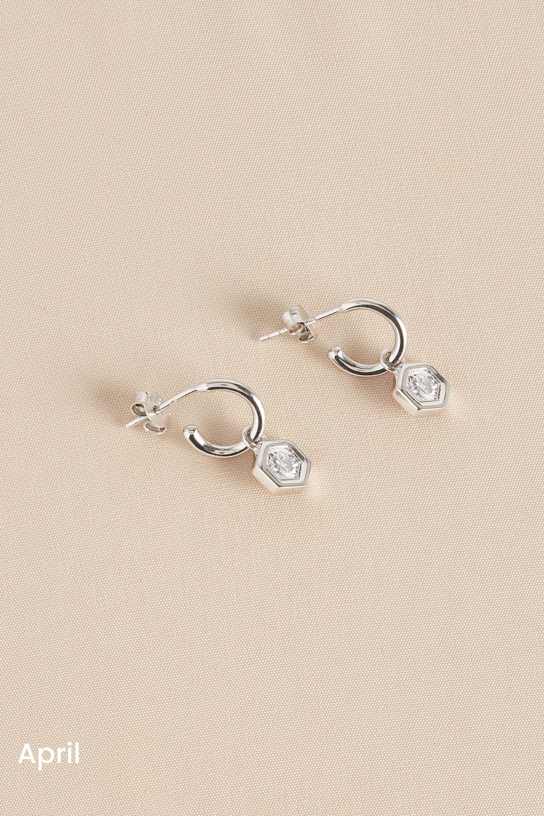 Buy Sterling Silver Hexagon Birthstone Hoop Earrings from the Next UK online shop
