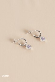 Sterling Silver Hexagon Birthstone Hoop Earrings - Image 9 of 15