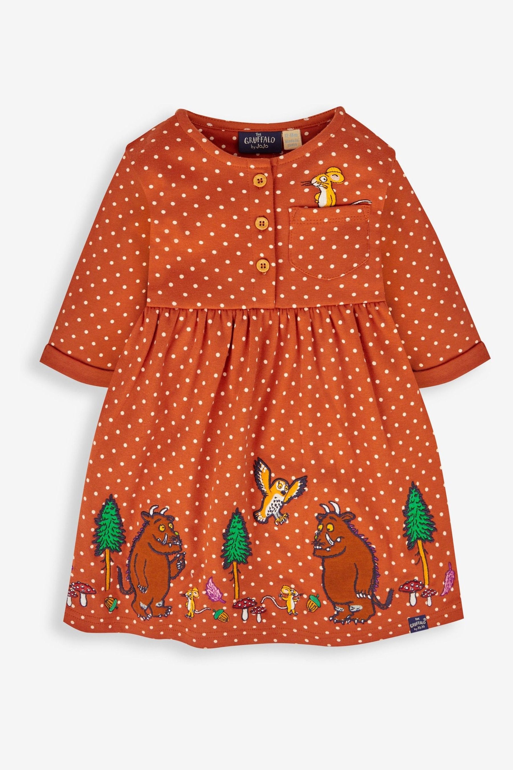 JoJo Maman B b Orange Kids The Gruffalo Appliqu Button Front Dress