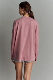 Rose Pink 100% Cotton Seam Detail Long Sleeve Skater T-Shirt - Image 3 of 6