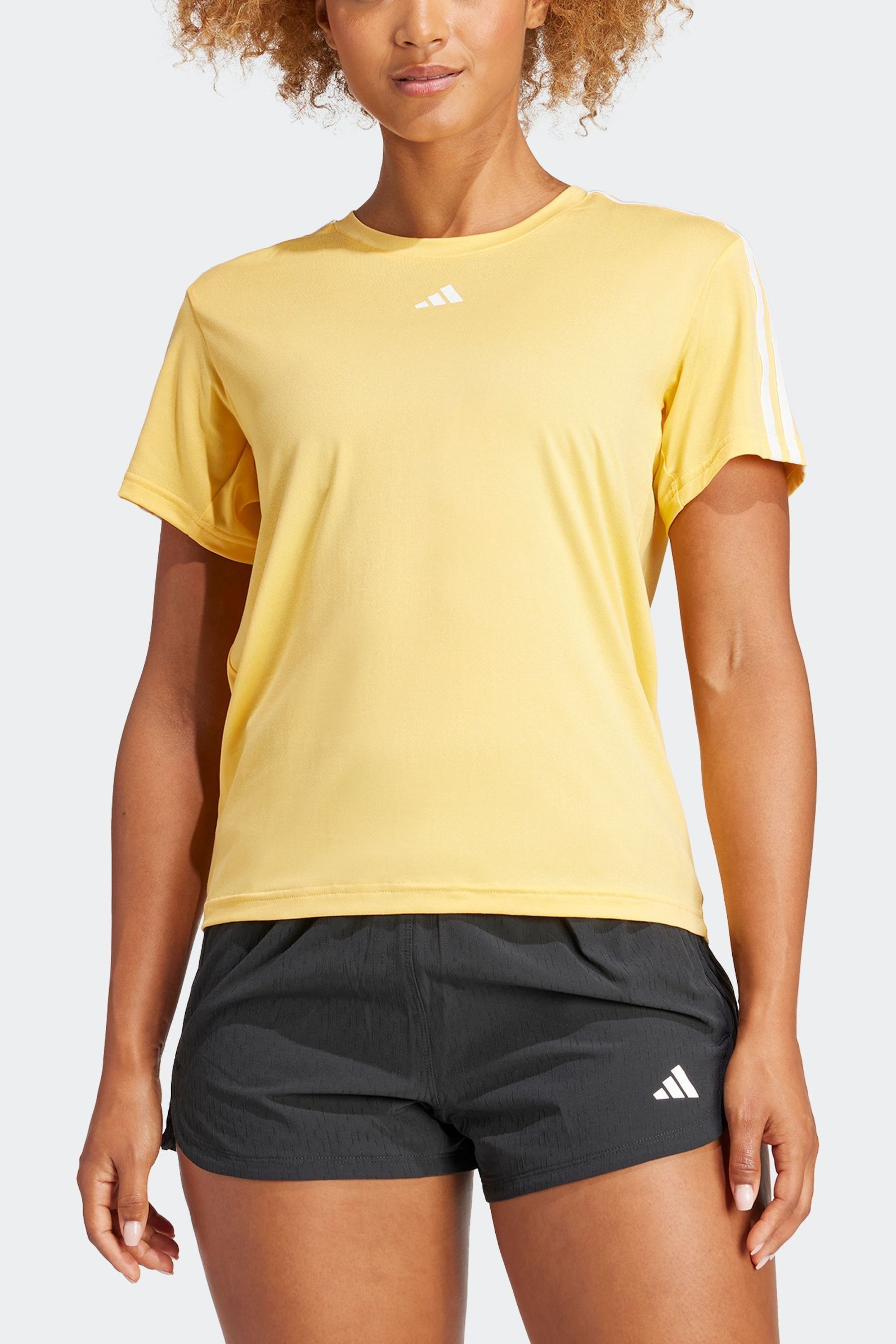 Yellow adidas 3 stripe t shirt deals