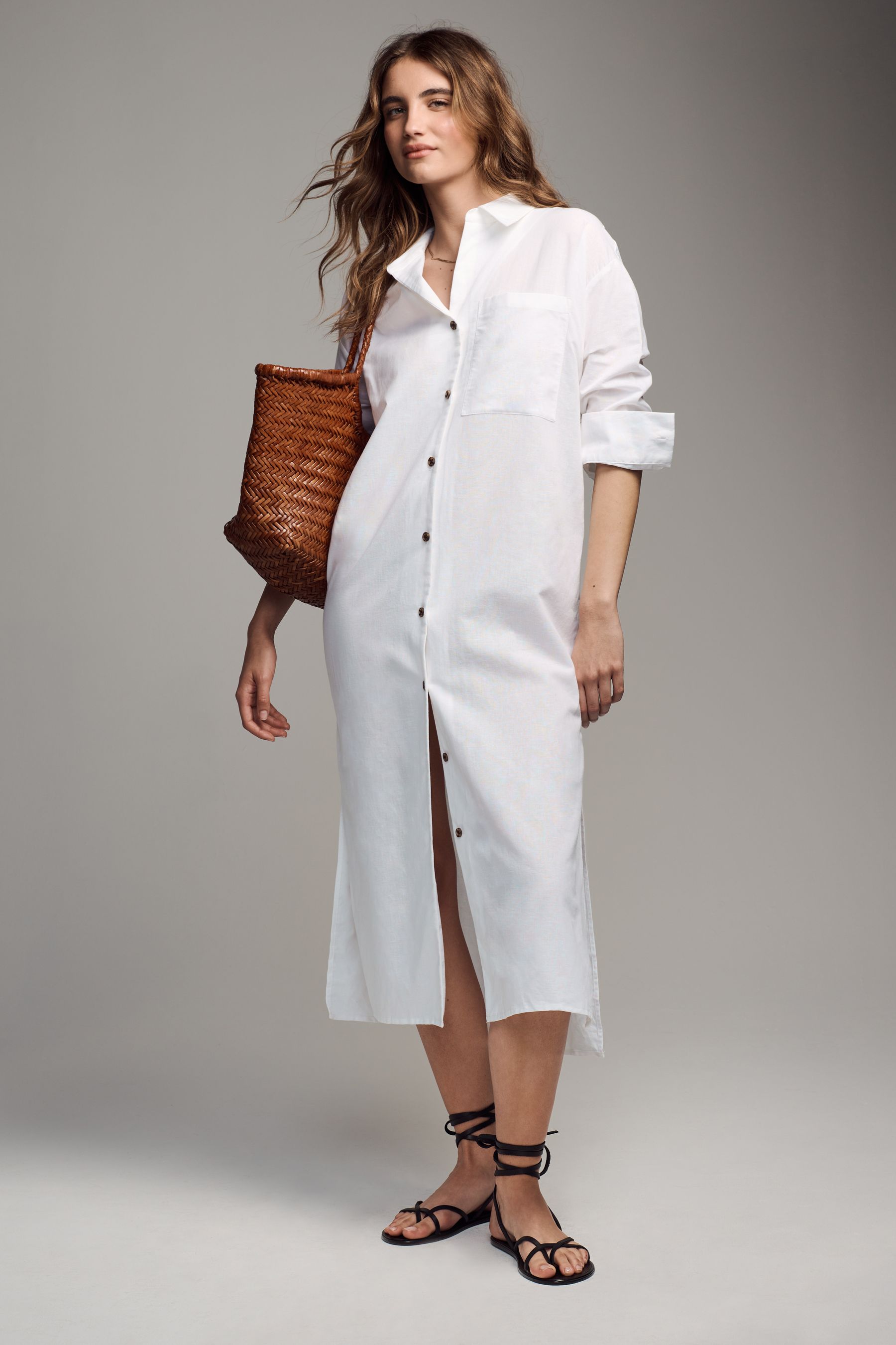 Buy The Set White Longline Shirt Dress with Linen from the Next UK online shop