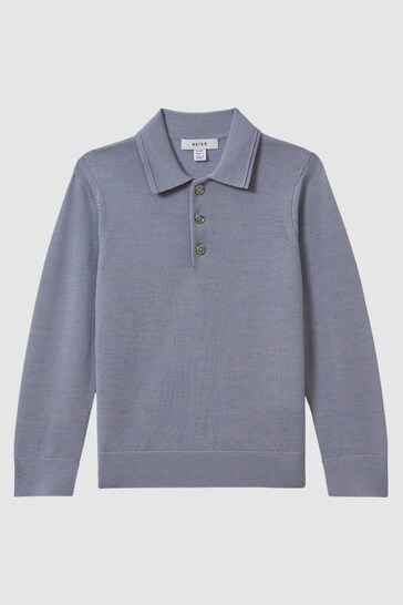 Reiss Porcelain Blue Trafford Junior Merino Wool Polo Shirt