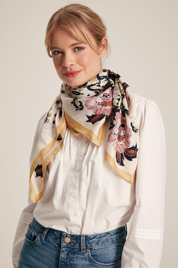Joules Bloomfield Neutral/Blush Floral Square Silk Scarf