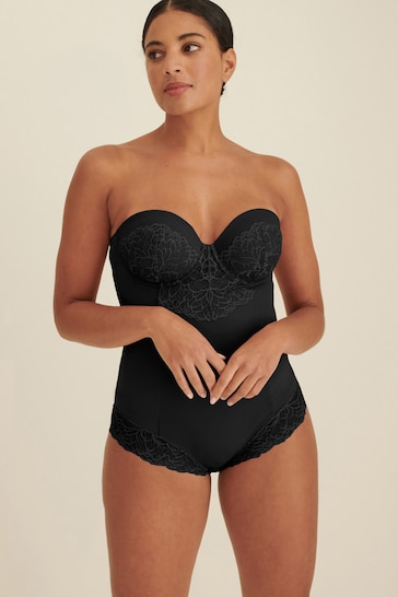 Black Firm Tummy Control Cupped Lace Body