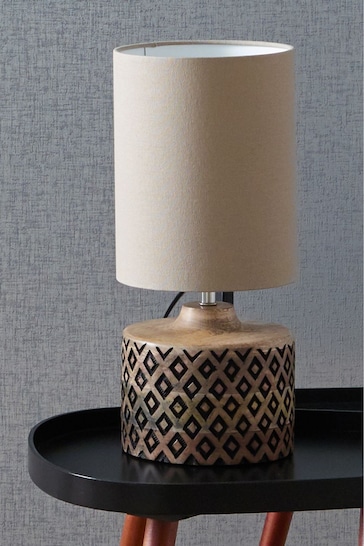 Pacific Natural Orissa Short Wooden Geo Table Lamp