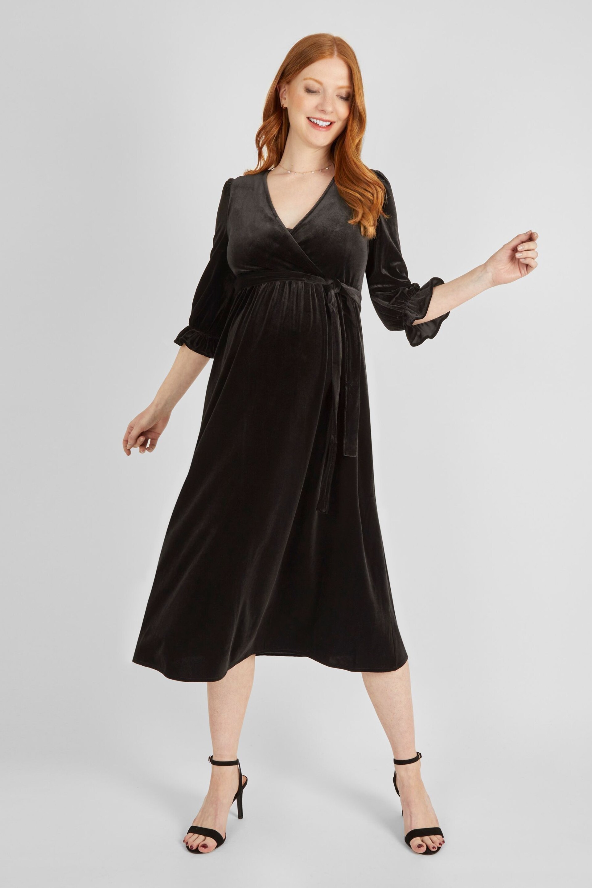 JoJo Maman Bébé Black Velvet Wrap Maternity & Nursing Dress - Image 5 of 5