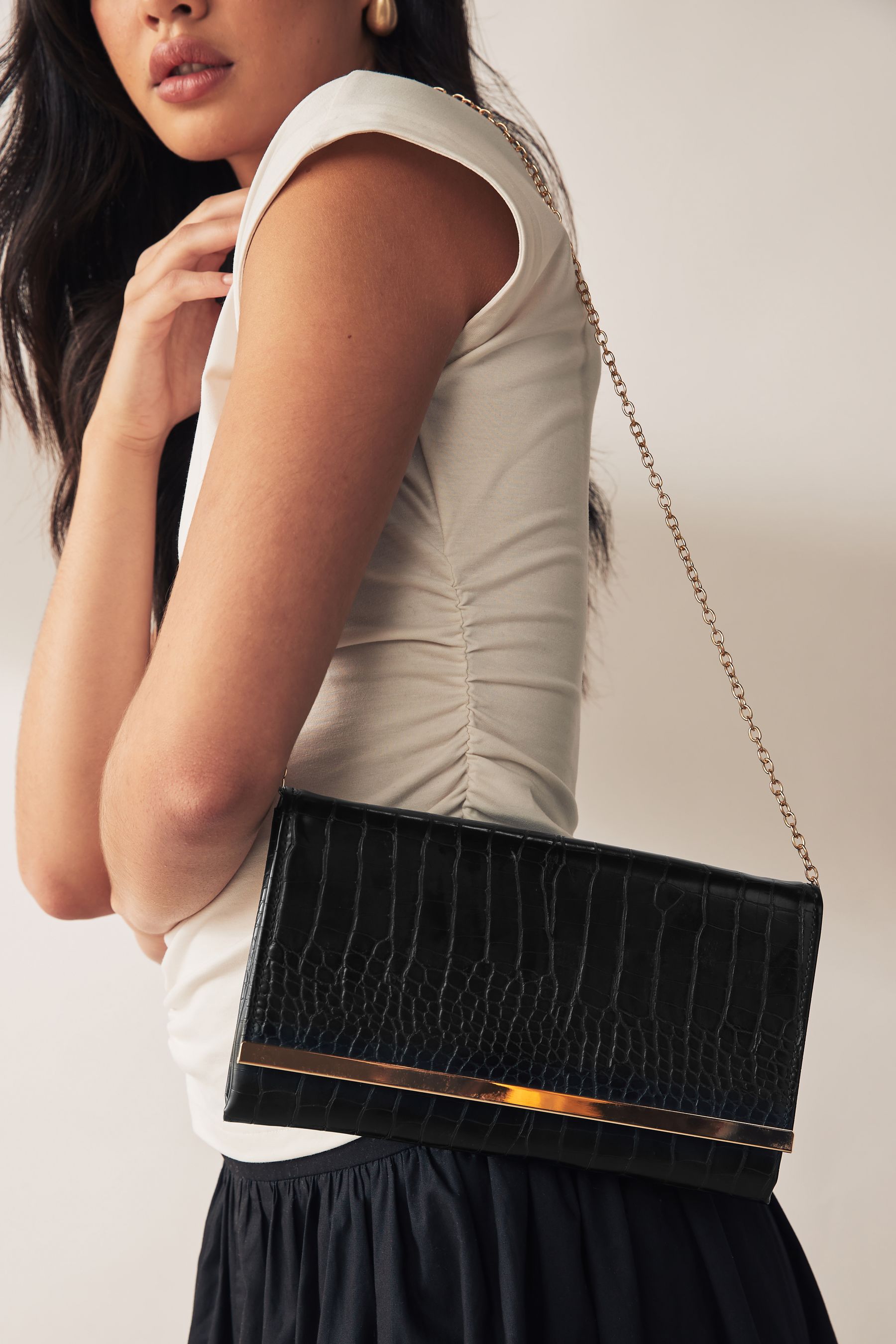 Buy Black Clutch Bag With Detachable Cross Body Chain from Next Armenia