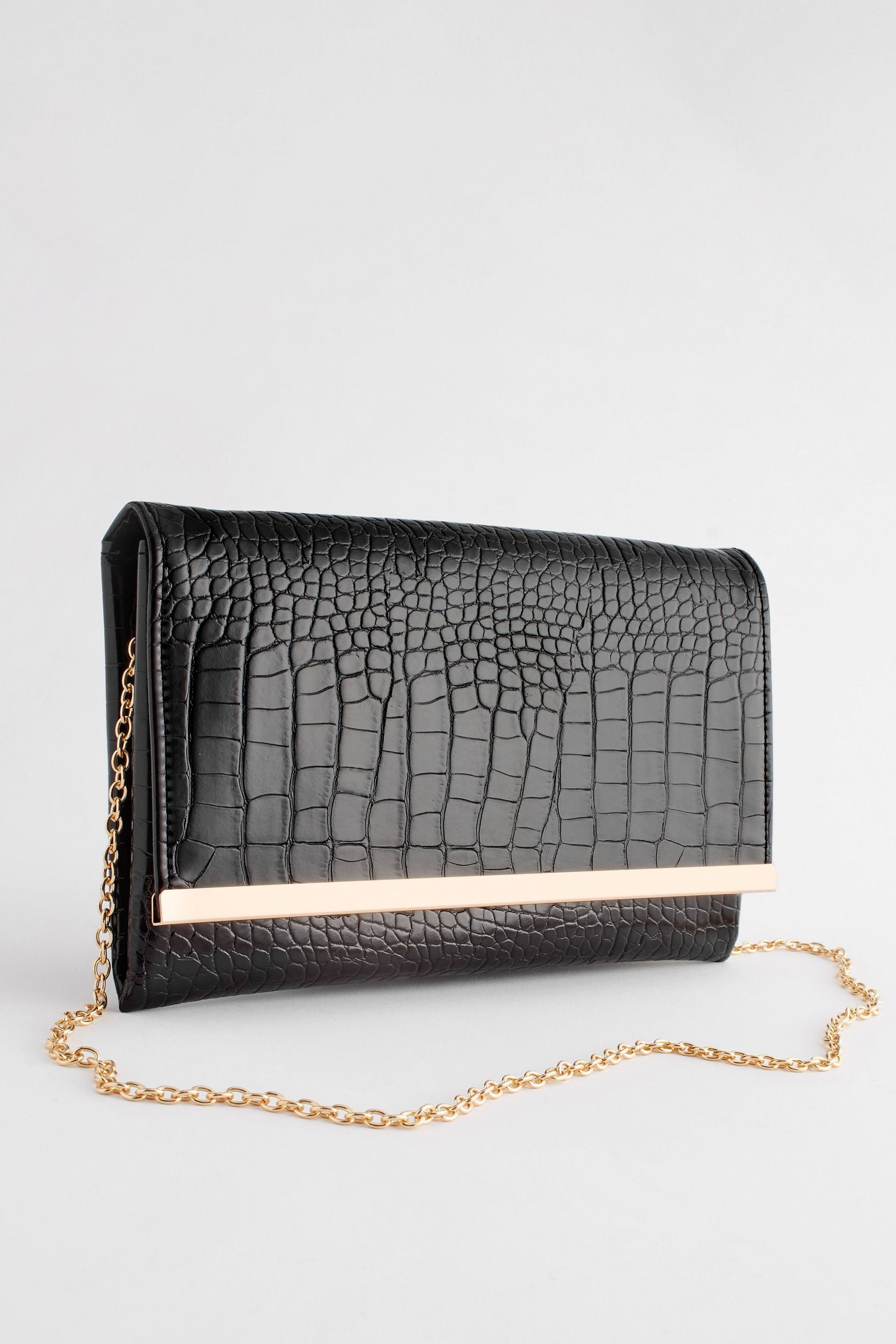 Black Clutch Bag With Detachable Cross Body Chain
