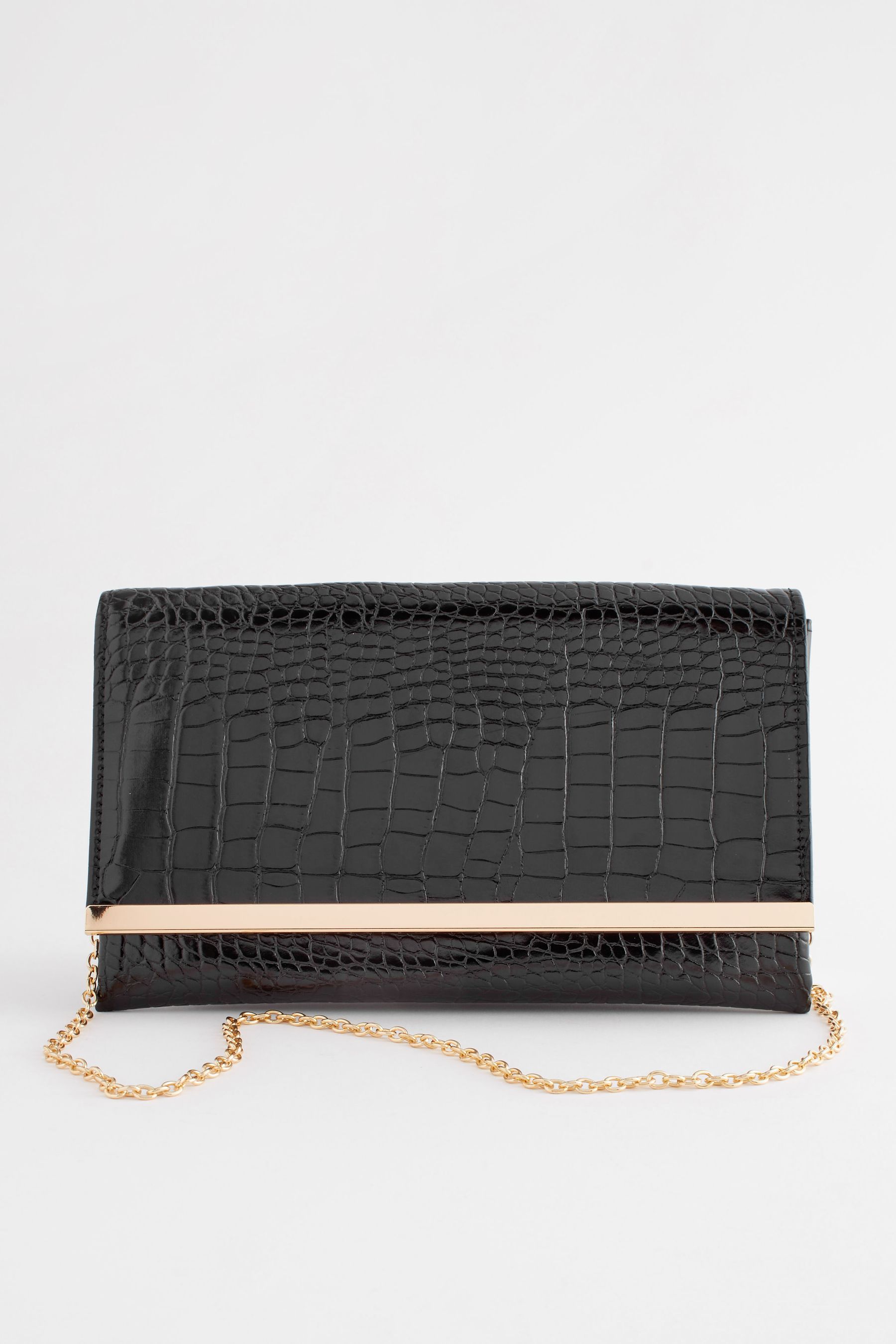 Black clutch bag with chain hot sale