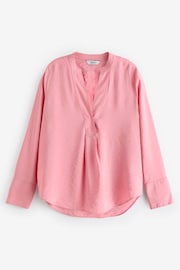 Rose Pink Long Sleeve Textured Overhead V-Neck Blouse - Image 5 of 6