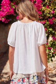 White Short Sleeve Tie Neck Bardot Blouse - Image 2 of 5