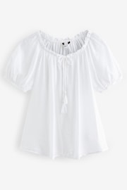 White Short Sleeve Tie Neck Bardot Blouse - Image 4 of 5