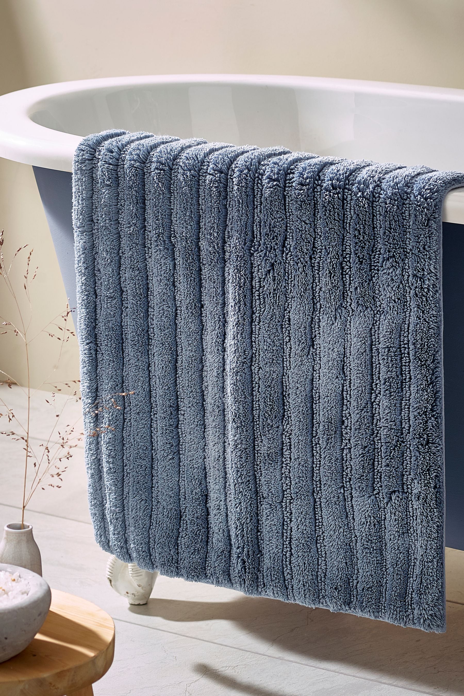 Buy Blue Slate Egyptian 100 Cotton Ribbed Bath Mat from Next Malta