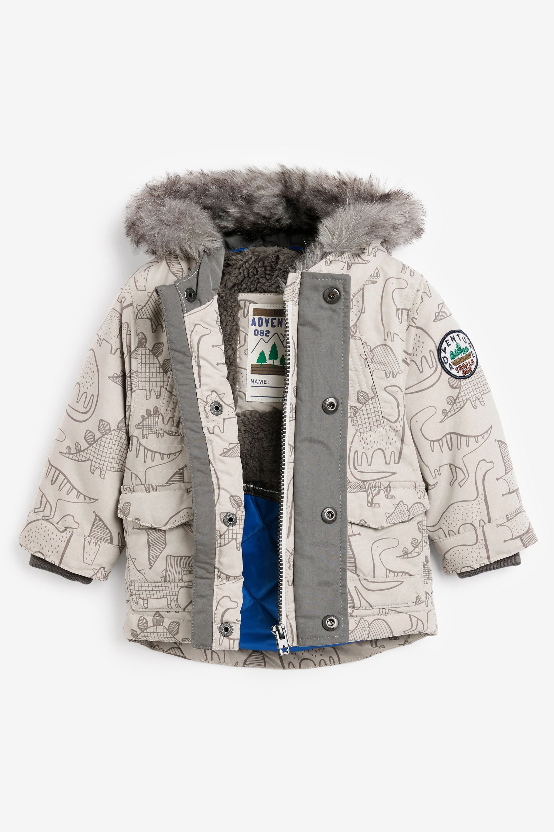 Buy Neutral Dino Print Next Faux Fur Hooded Parka Coat 3mths 7yrs from Next Luxembourg