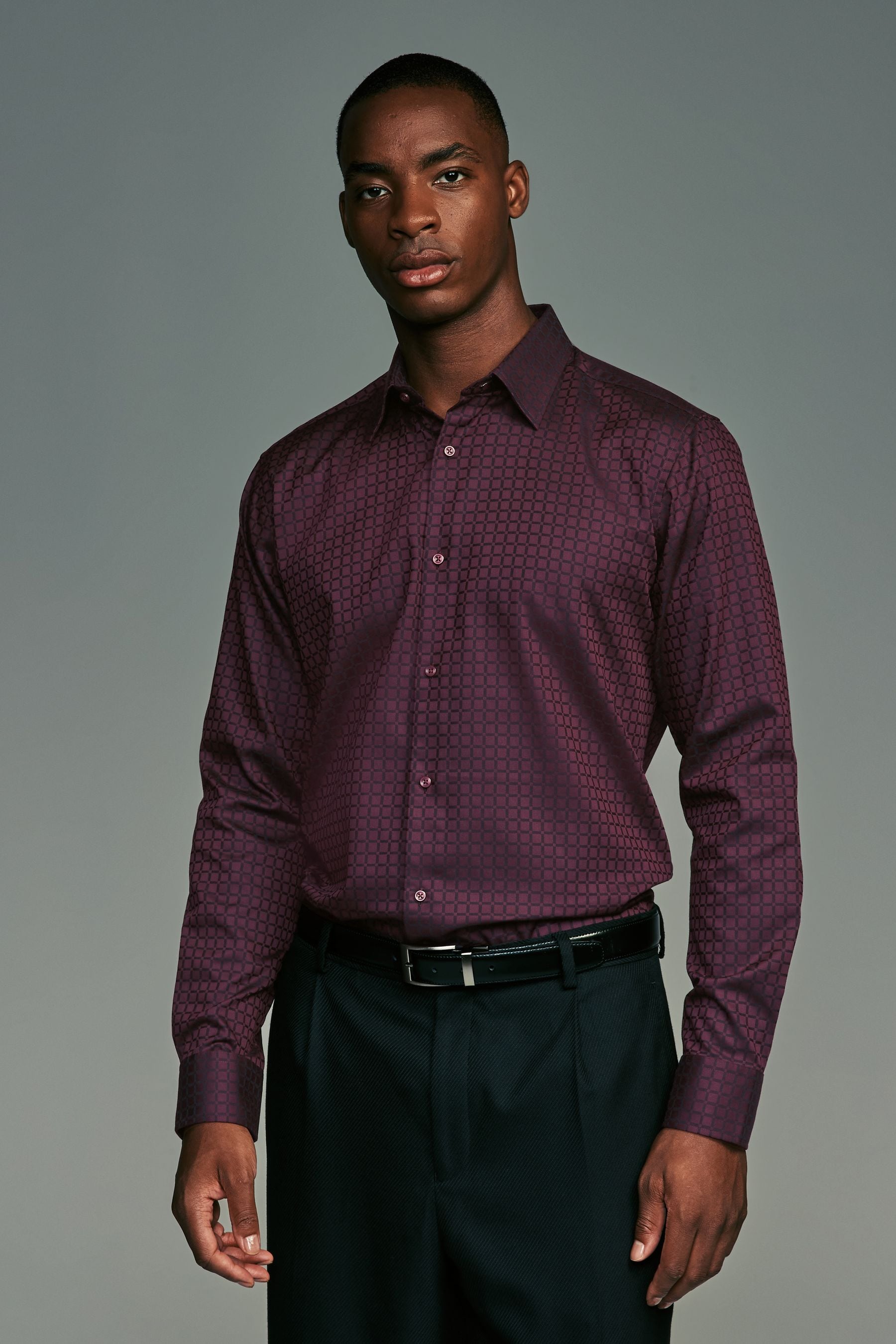 Buy Burgundy Red Jacquard Print Regular Fit 100 Cotton Long Sleeves Single Cuff Formal Shirt from the Next UK online shop