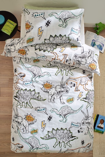 Grey Dinoaurs Duvet Cover and Pillowcase Set