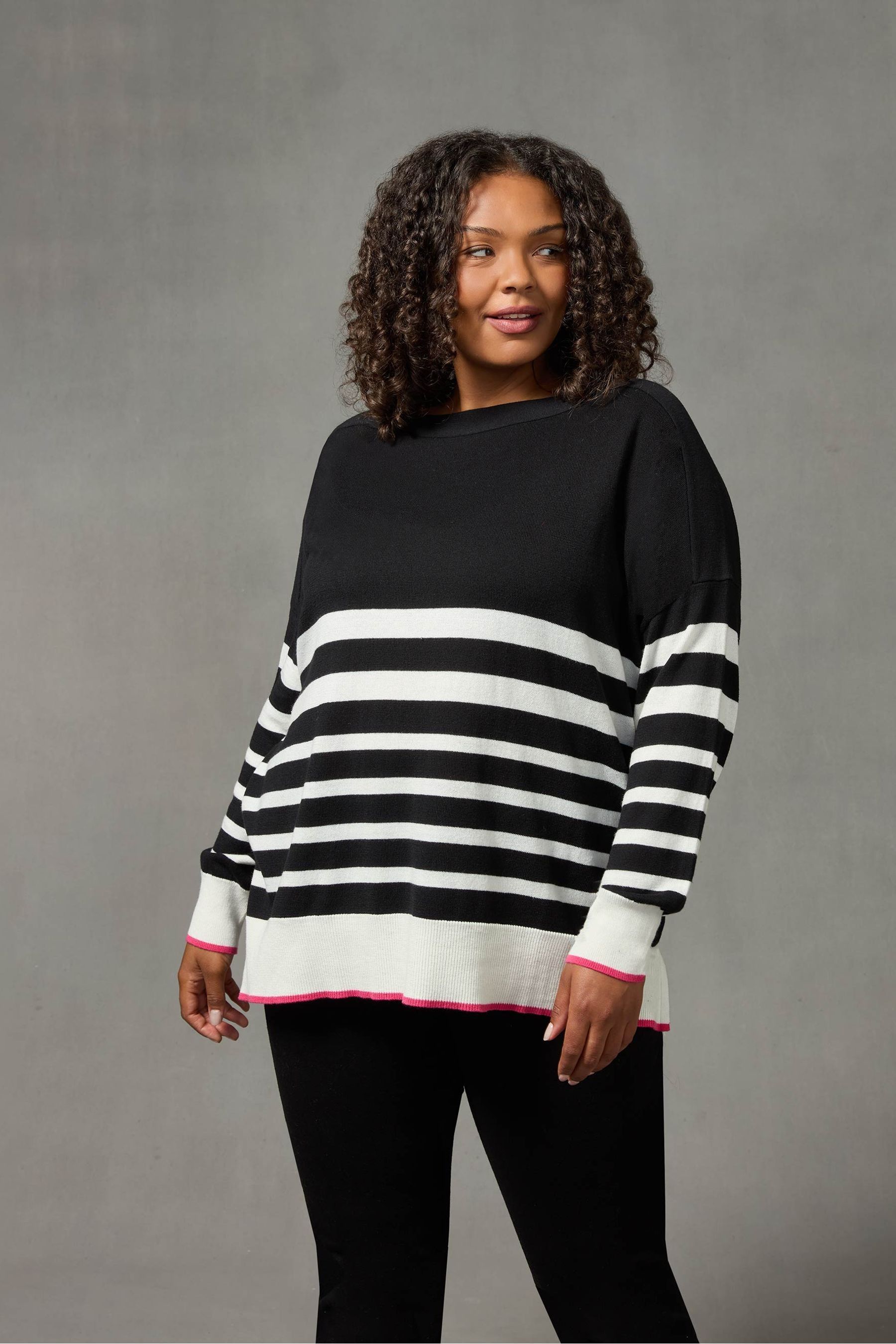 Live Unlimited Black Curve Stripe Jumper with Tipping