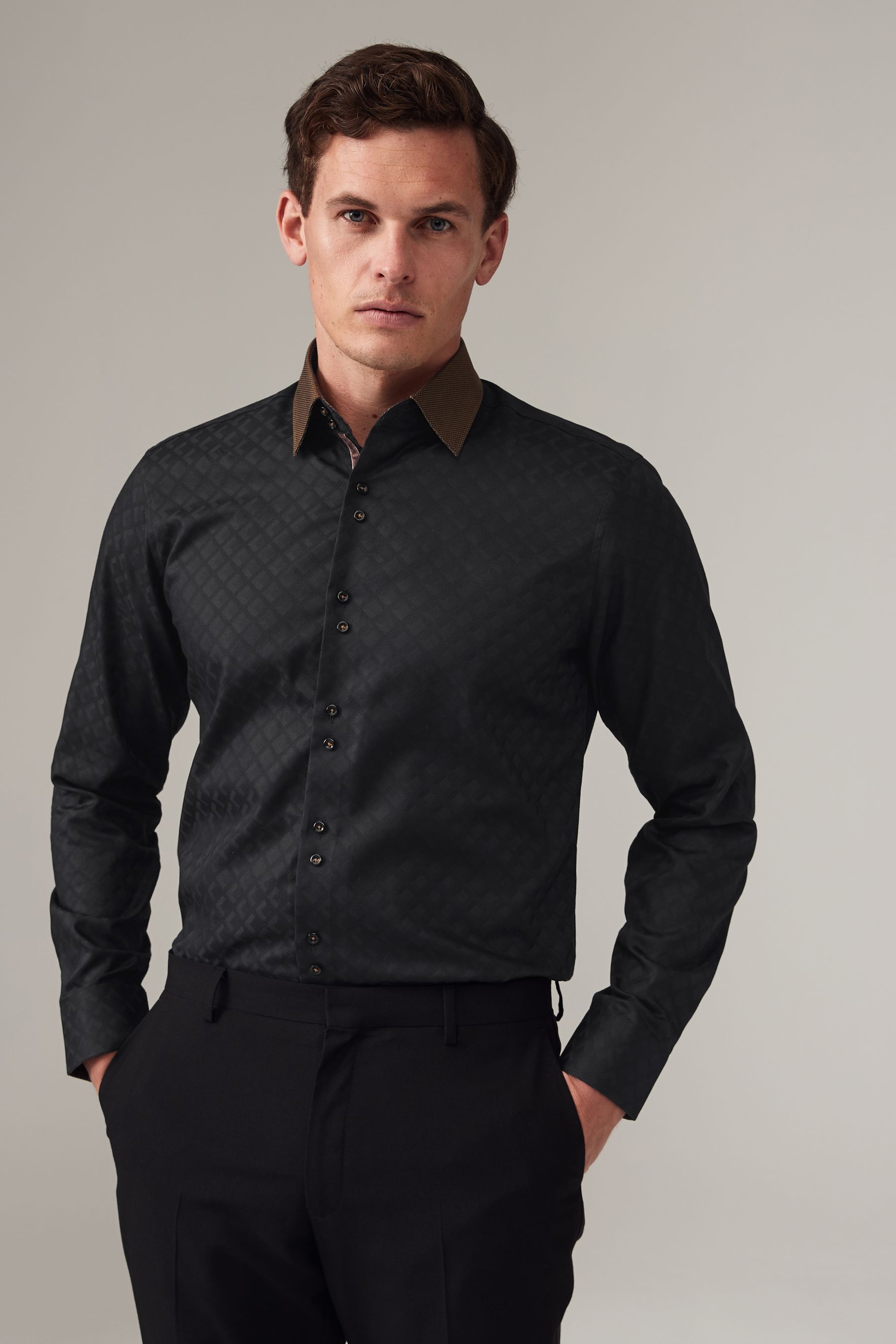 Buy Black Gold Regular Fit Trimmed Formal 100 Cotton Oxford Shirt from the Next UK online shop
