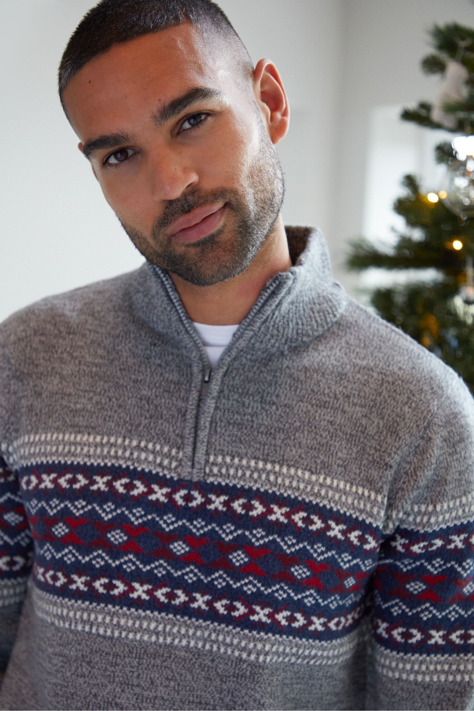 Buy Threadbare Grey 1 4 Zip Christmas Knitted Jumper from the Next UK online shop