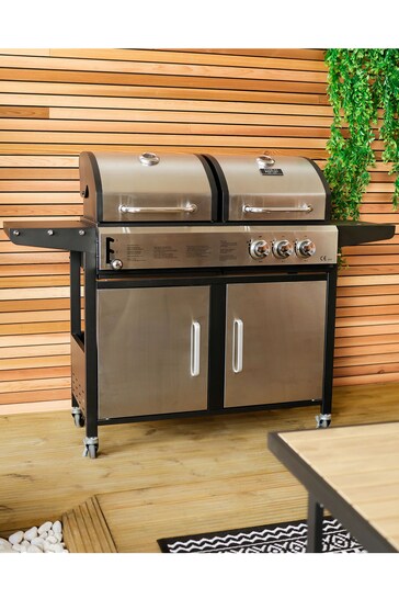 Charles Bentley Silver 2+1 Burner Gas Grill & Charcoal Grill BBQ In Stain