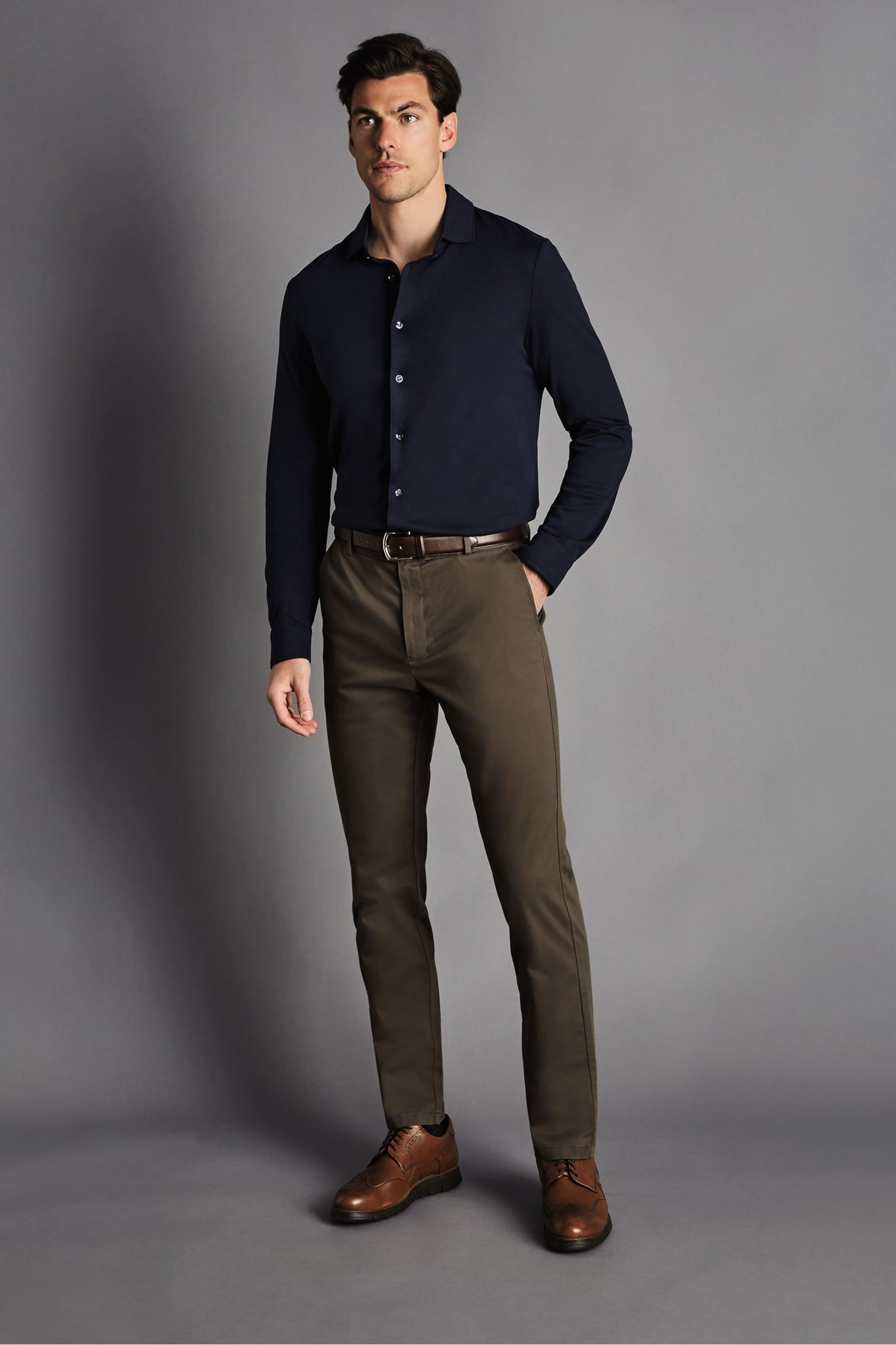 Charles Tyrwhitt Brown Slim Fit Ultimate Non-Iron Chinos - Image 3 of 5