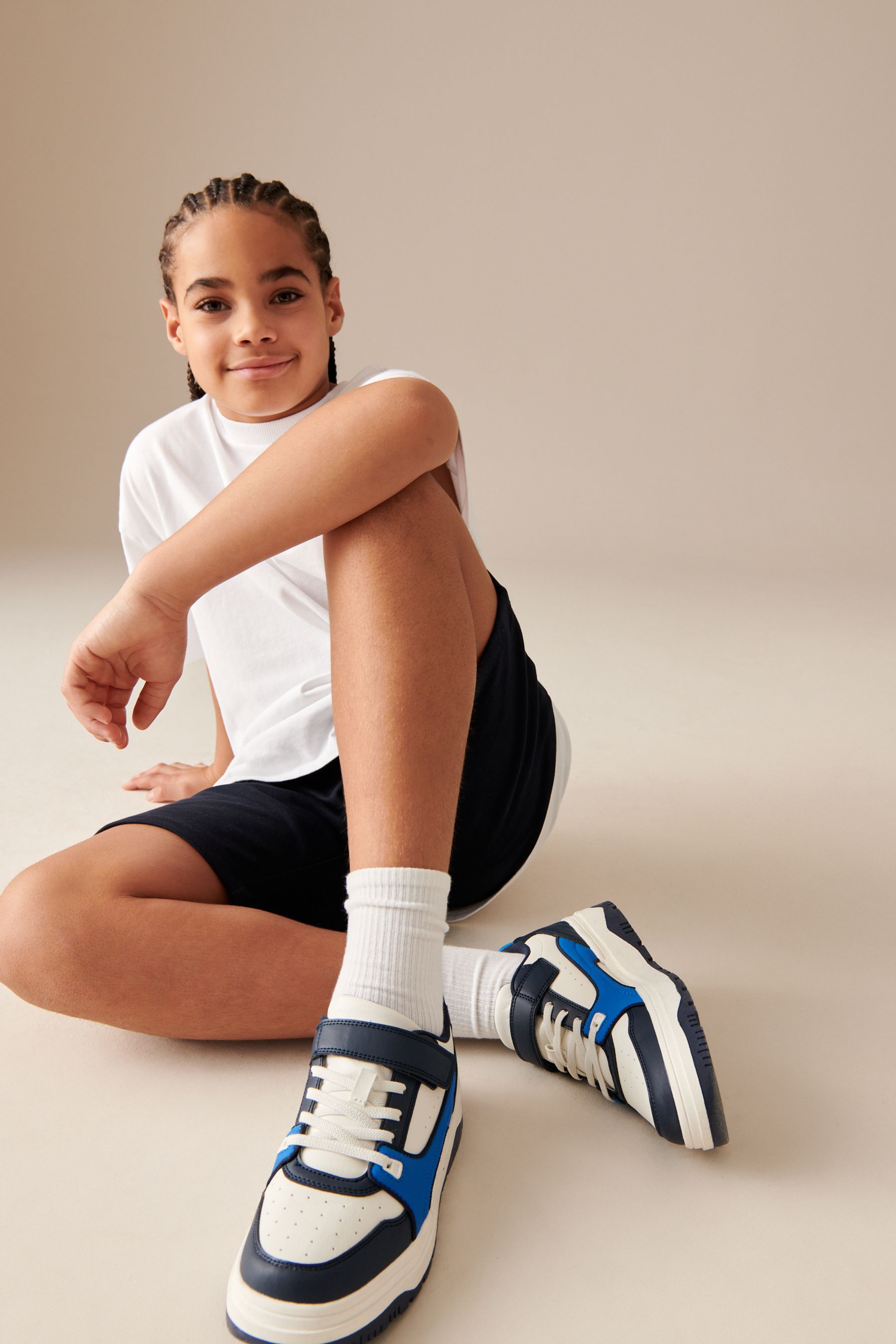 Buy Blue White Elastic Lace Trainers from Next Singapore