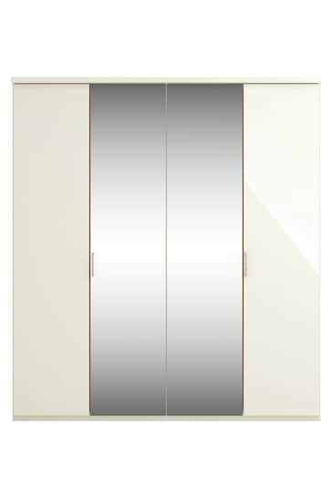 Wiemann Peyton White Glass and Mirror Semi Fitted 4 Door Wardrobe