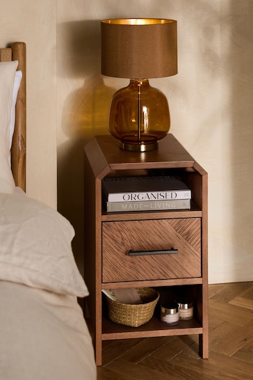 Dark Natural Ellis Oak Wood 1 Drawer Slim Bedside Table