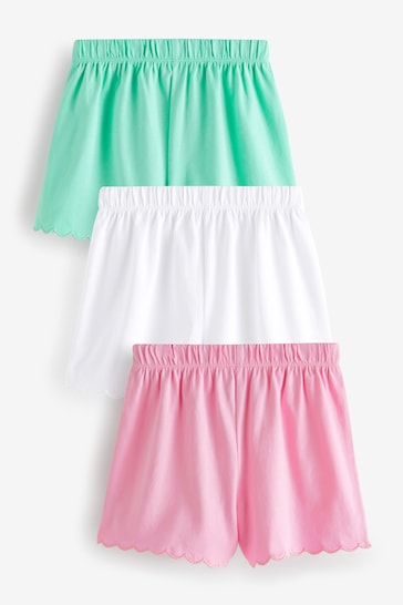 Pink/Green Cotton Scallop Edge Shorts 3 Pack (3mths-7yrs)