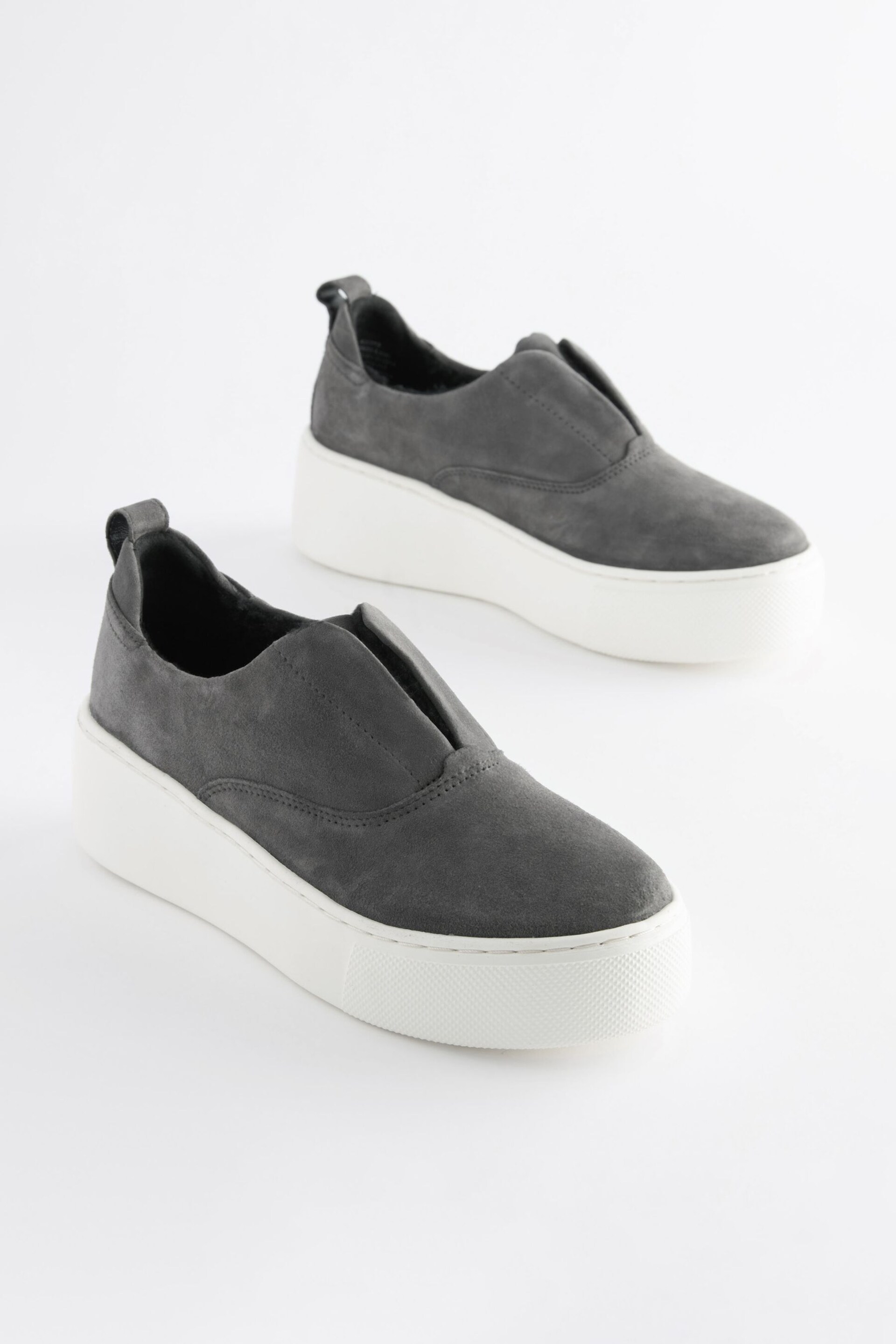 Grey Slip On Signature Forever Comfort® Leather Chunky Wedges Platform Trainers - Image 3 of 9