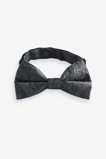 Black/Silver Paisley Bow Tie And Pocket Square Set
