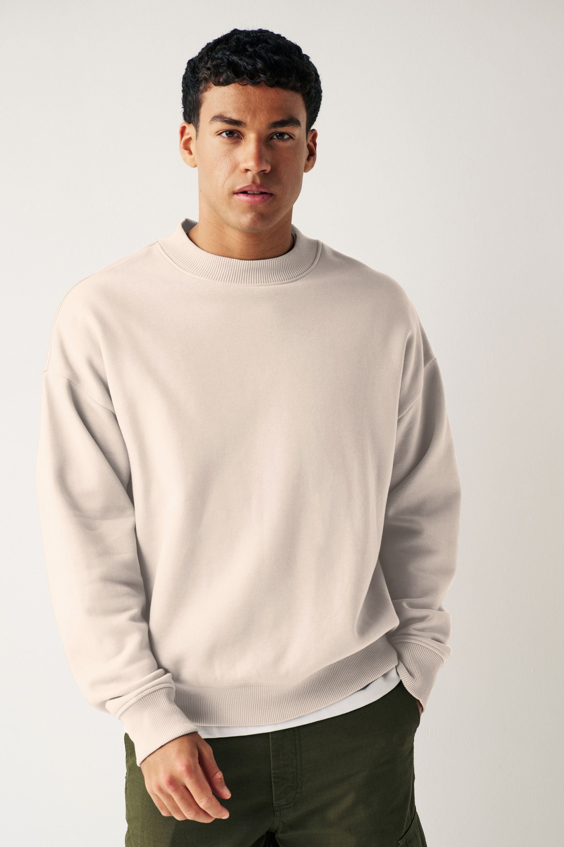 Buy Ecru White Oversized Jersey Cotton Rich Crew Sweatshirt from the Next UK online shop