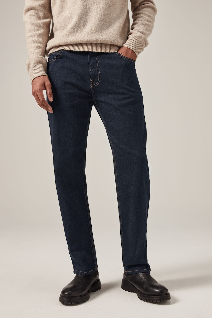Blue Indigo Rinse Straight Fit Classic Stretch Jeans - Image 1 of 10