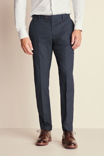 Navy Slim Tailored Herringbone Suit Trousers