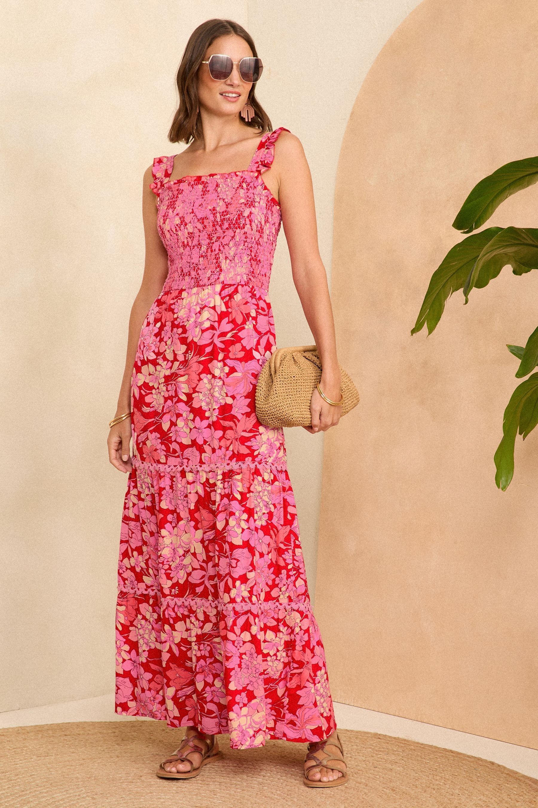 Red floral strappy dress top