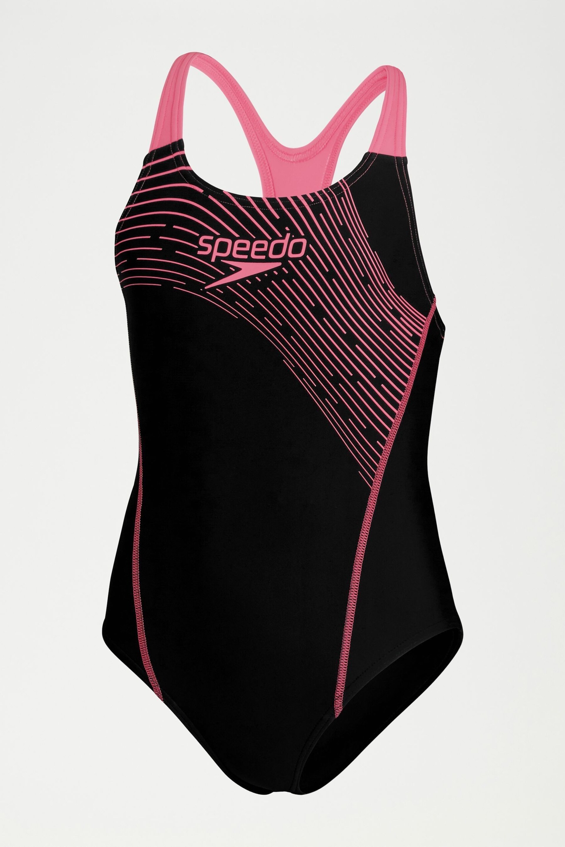 Speedo Girls Medley Logo Medalist Black Swimsuit - Image 1 of 4