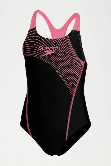 Speedo Black Girls Medley Logo Medalist Swimsuit