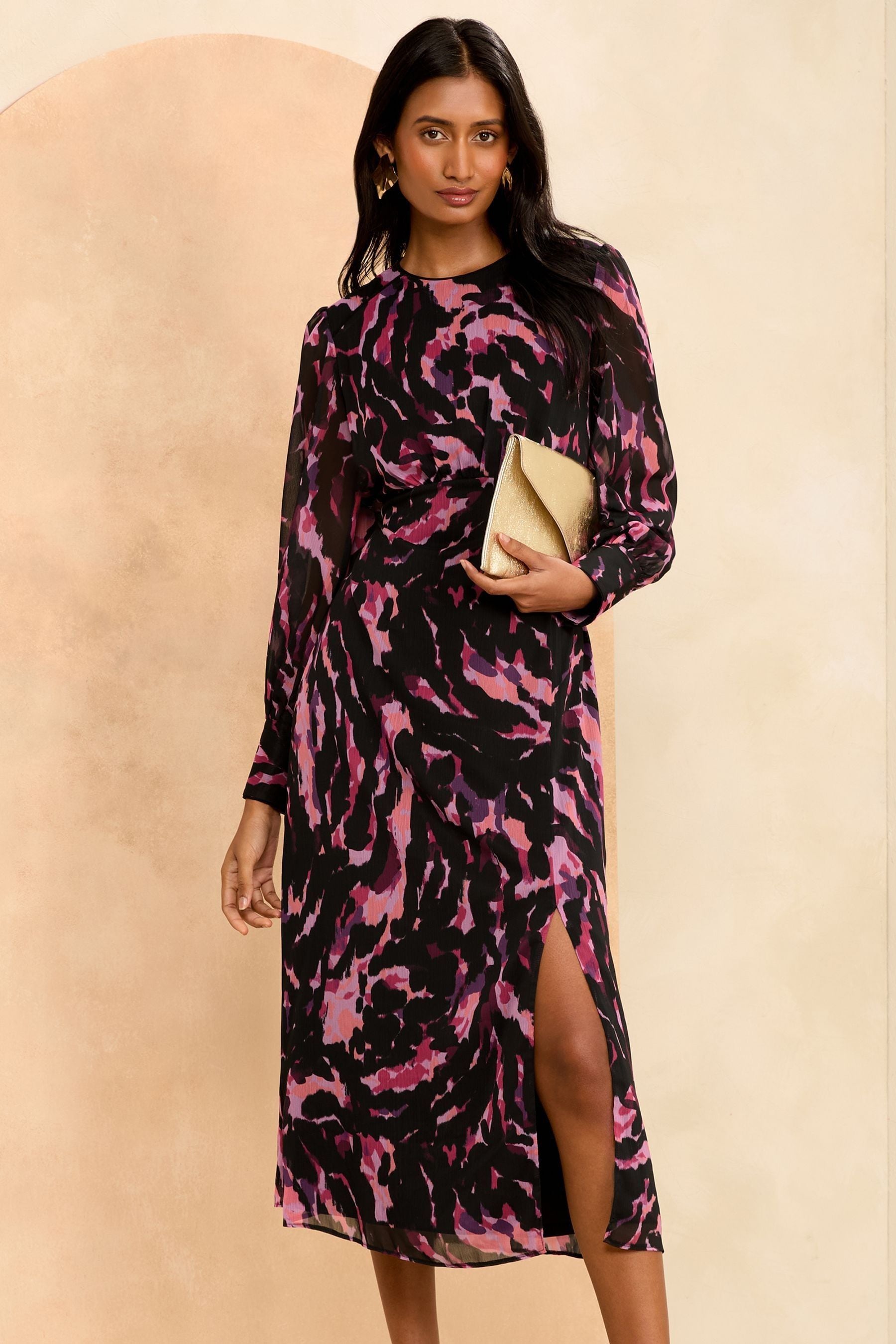 Buy Love Roses Pink Empire Tie Back Midi Dress from Next Luxembourg