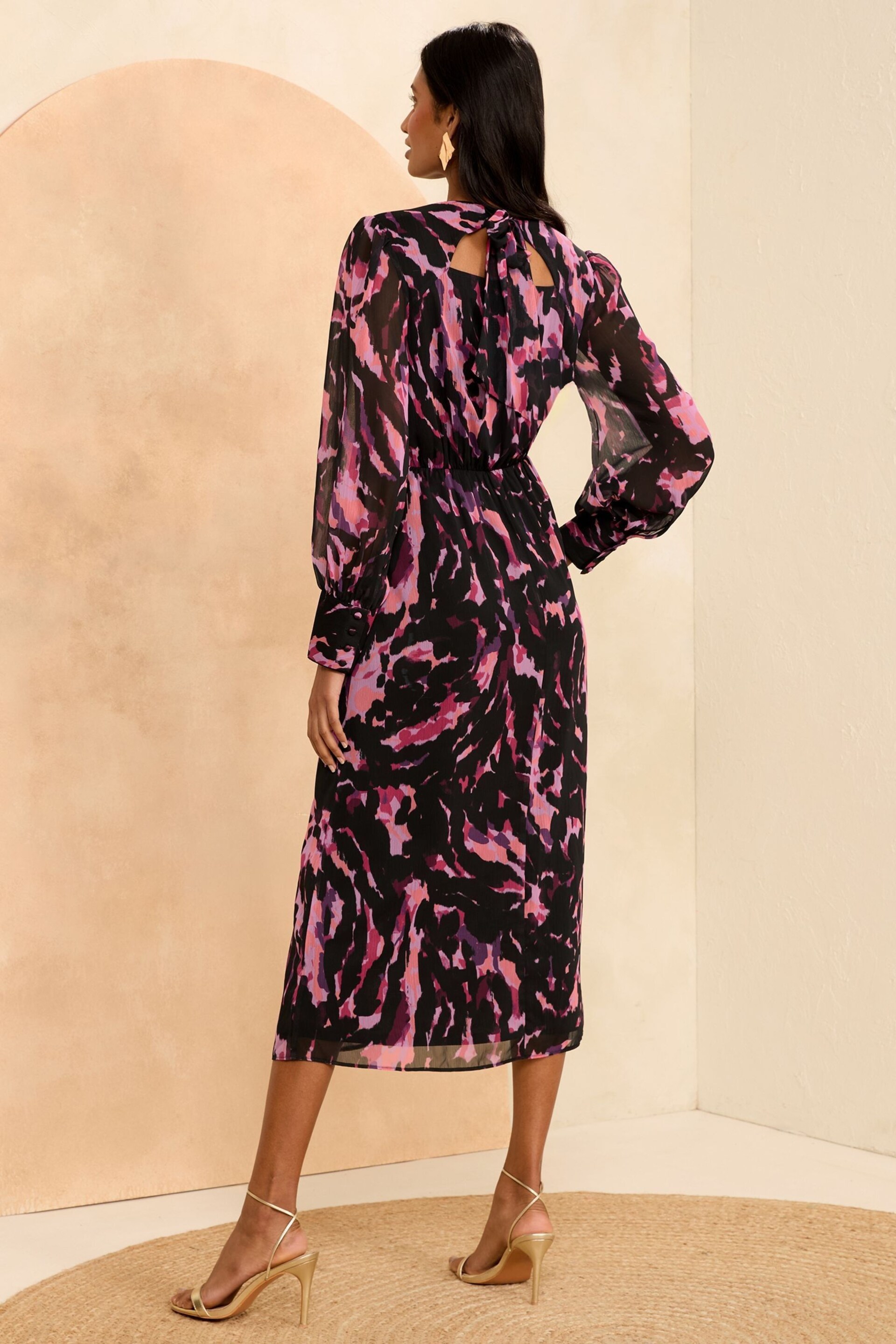 Love & Roses Pink Empire Tie Back Midi Dress - Image 3 of 4