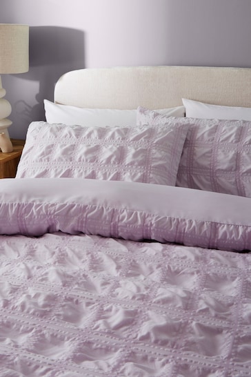 Lilac Purple Seersucker Supersoft Textured Duvet Cover and Pillowcase Set