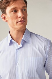 White/Blue 100% Cotton Long Sleeve Single Cuff Striped Shirt - Image 3 of 9