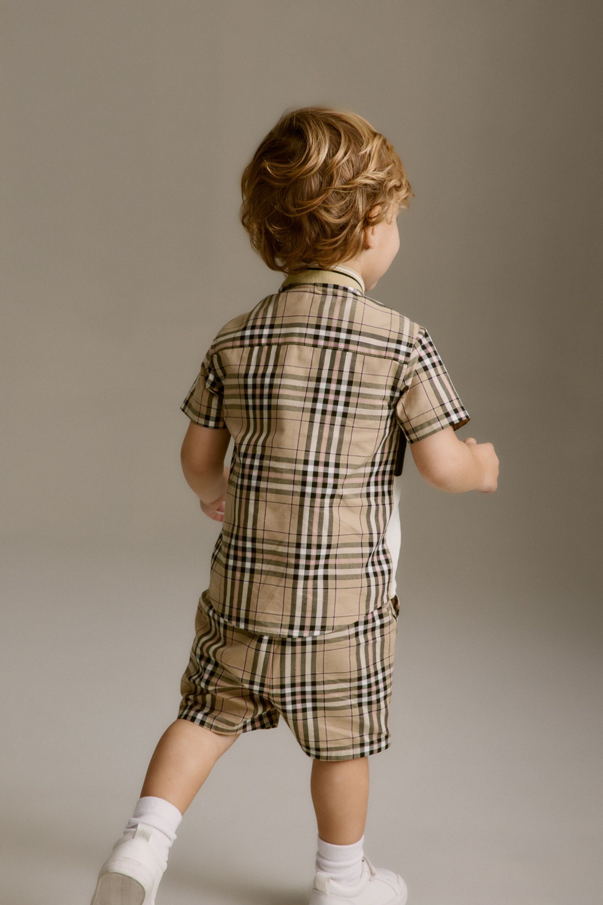 Tan/Ecru colour block Short Sleeves Colourblock Shirt and Shorts Set (3mths-12yrs) - Image 3 of 6