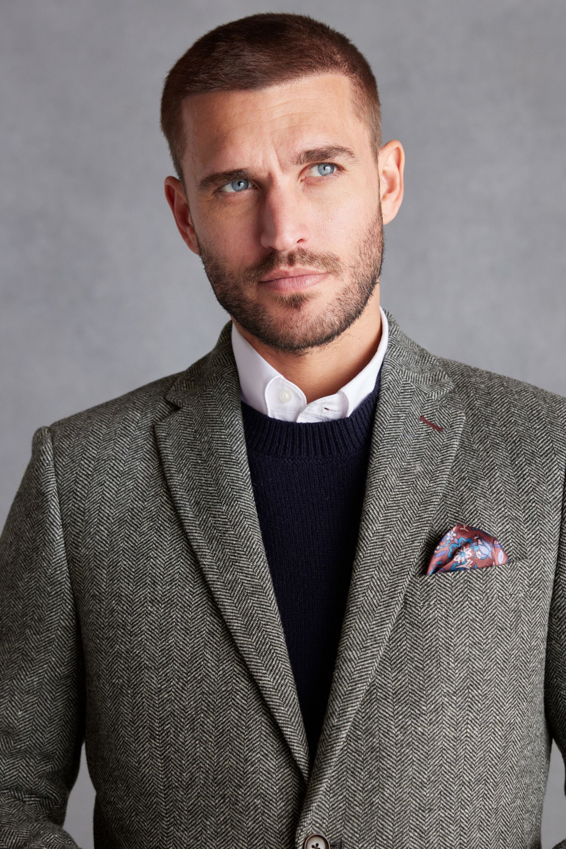 Grey Nova Fides Signature Herringbone Wool Blazer