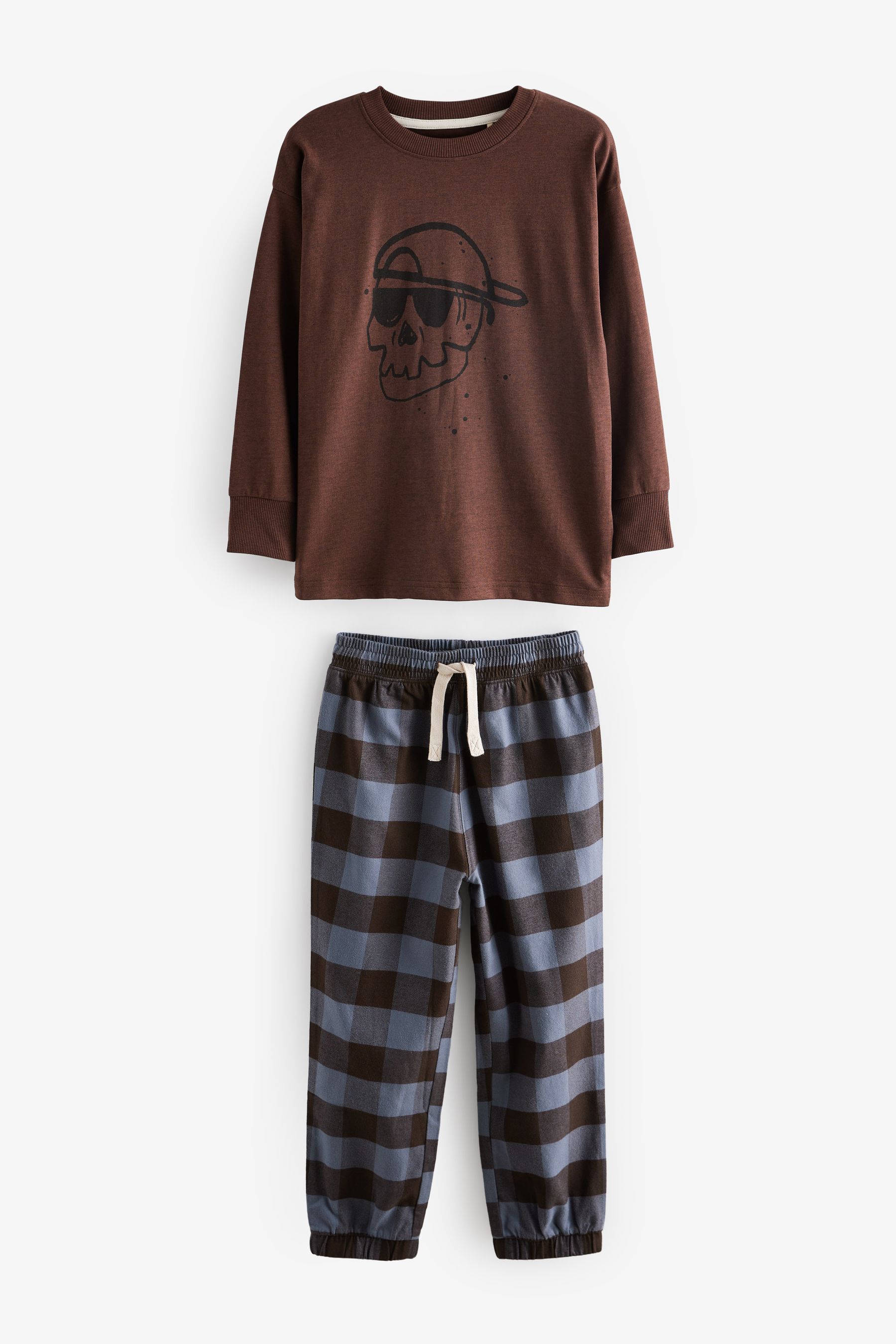 Buy Chocolate Brown Skull Check Bottom Pyjamas 3 16yrs from Next Luxembourg