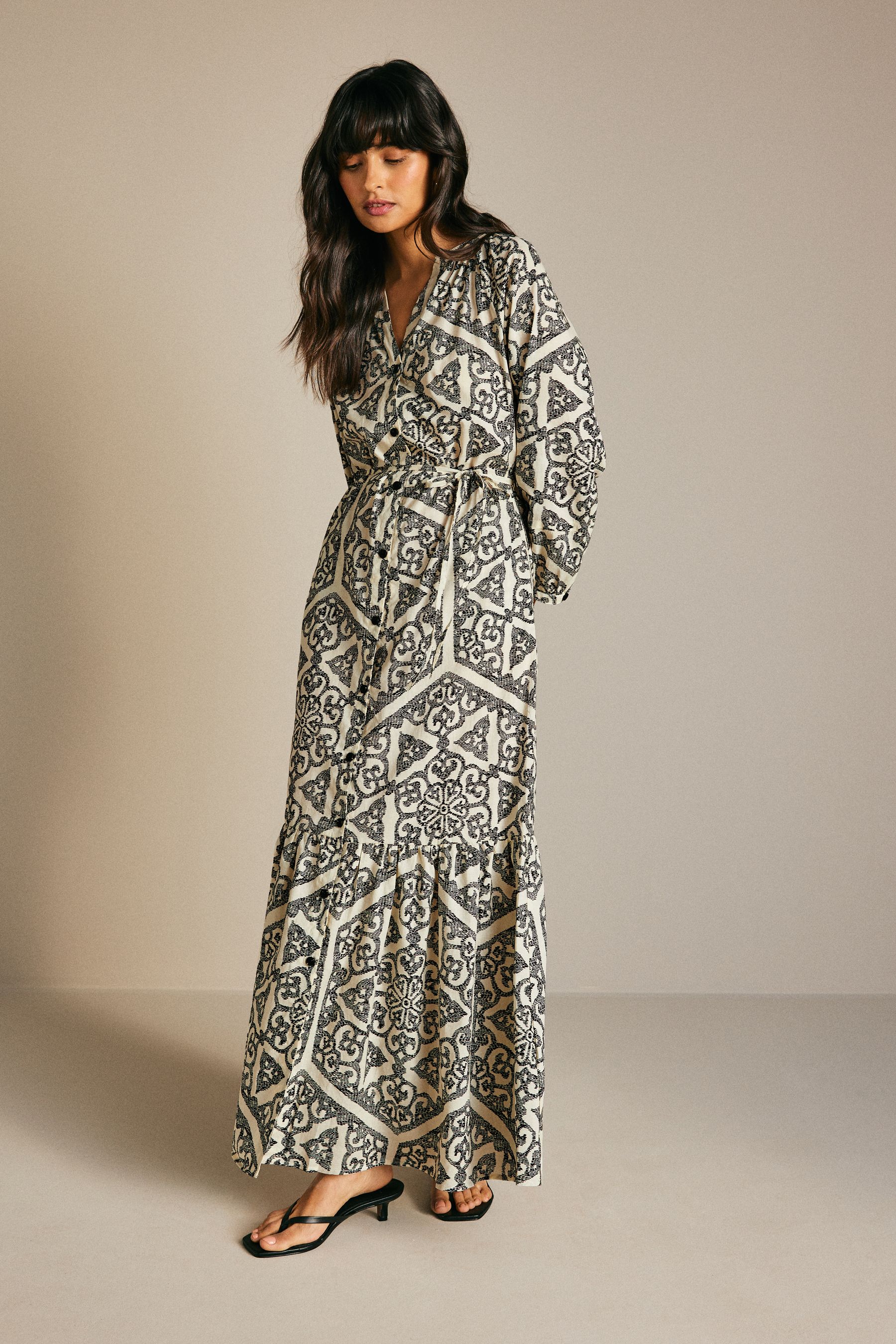 Black White 100 Cotton Long Sleeve Dress