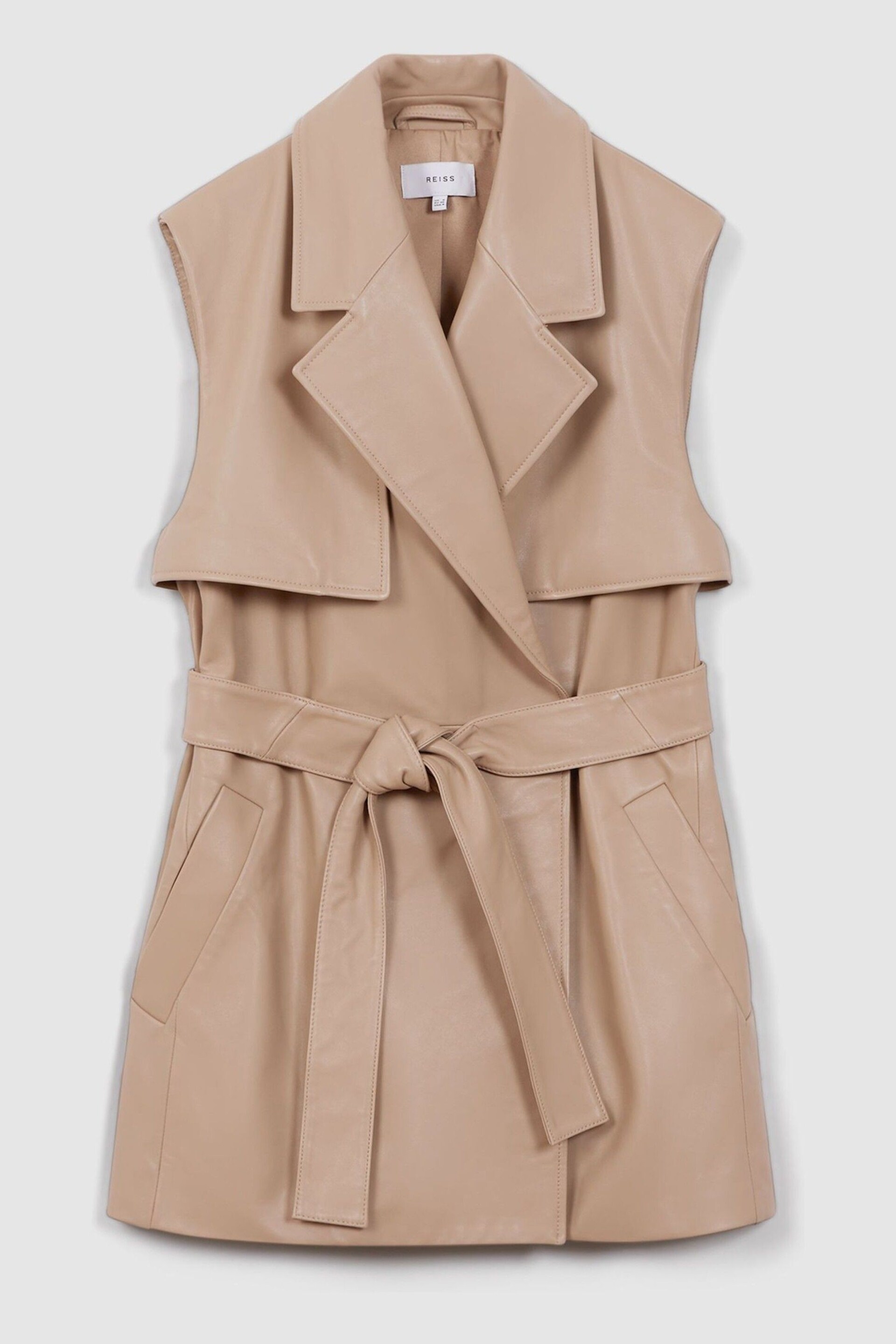 Reiss Neutral Everley Leather Double Breasted Gilet - Image 2 of 7