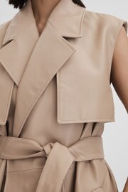 Reiss Neutral Everley Leather Double Breasted Gilet - Image 4 of 7